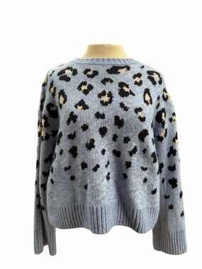 Blue Leopard Print Sweater - Crewneck Crop